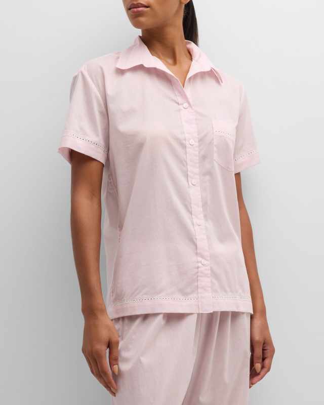 Cotton Lawn Short-Sleeve Crop Pajama Set